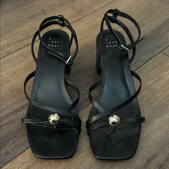 a new day Shoes - A New Day Black Sandals with Gold Accent